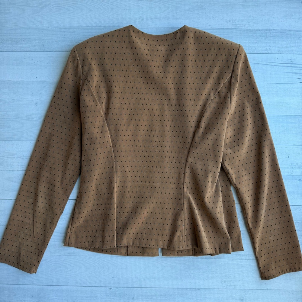 Vintage Jessica Howard Tan Suede Look Zip Front Jacket with Shoulder Pads Petite - Picture 4 of 6